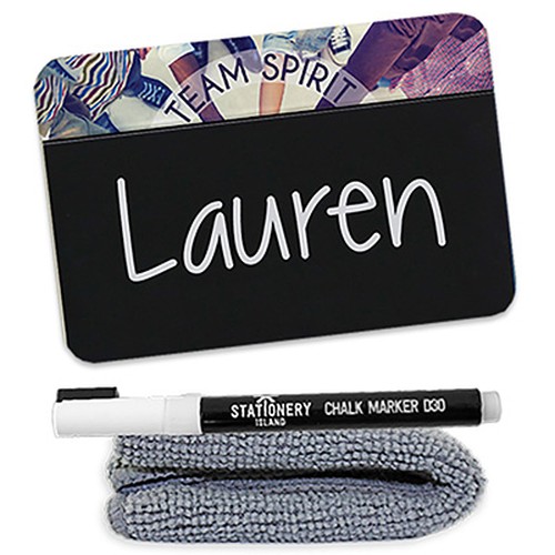 Badge a lavagnetta 75x50 mm, personalizzato nella parte superiore Badge a lavagnetta 75x50 mm, personalizzato nella parte superiore