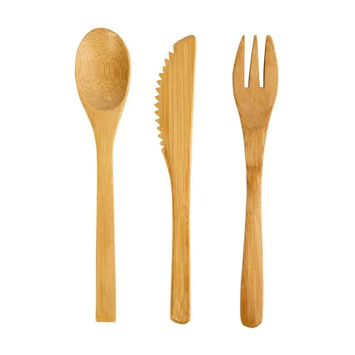 Bamboo cutlery set in cotton pouch