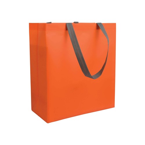 Shopper avec soufflet en TNT laminé 100g/m2 thermosoudé, anses longues