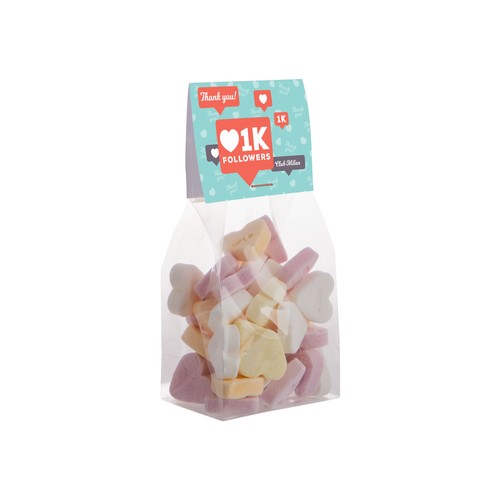 Blokzakje met kopkaartje en 100 gram snoep Blokzakje met kopkaartje en 100 gram snoep