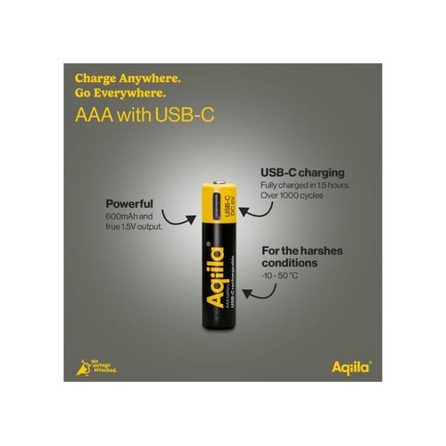 Piles rechargeables Aqiila AAA USB-C 600 mAh, lot de 4