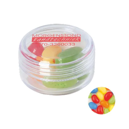 Boîte plastique ronde avec jelly beans Boîte plastique ronde avec jelly beans