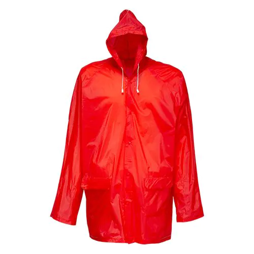 Embossed PVC (200 g) raincoat, supplied in a pocket-sized bag. One size Embossed PVC (200 g) raincoat, supplied in a pocket-sized bag. One size