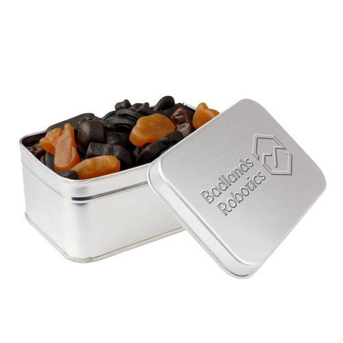 Square tin with embossing