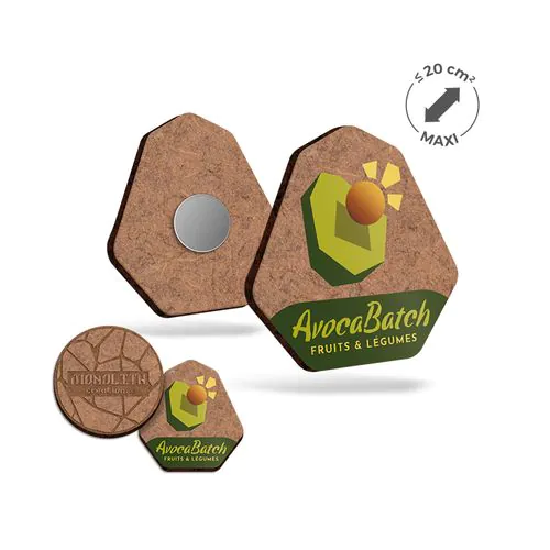 CUSTOM MDF MAGNET, 3 MM THICK, WITH REAR NEODYMIUM MAGNET Ø13 ° 1 MM (MAX. 20 CM