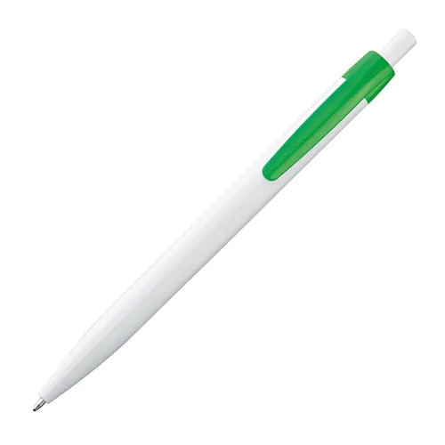 White plastic ball pen with coloured clip White plastic ball pen with coloured clip