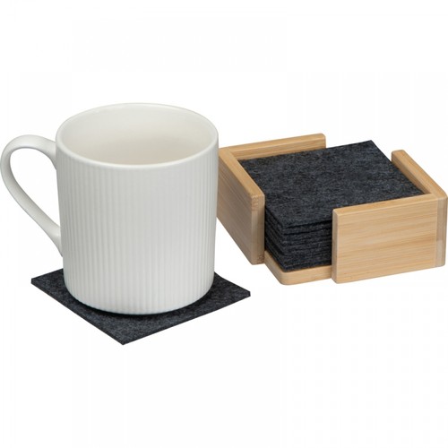 15 felt coasters in bamboo stand