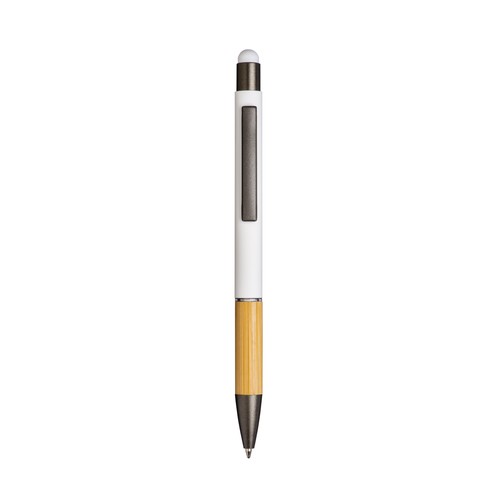 Penna a scatto in alluminio gommato con impugnatura in bambù e gommino touch Penna a scatto in alluminio gommato con impugnatura in bambù e gommino touch