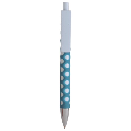 Plastic snap pen with white barrel, clip and button Plastic snap pen with white barrel, clip and button