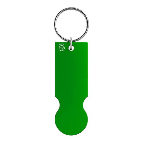 Recycled aluminium keyring with shopping trolley token