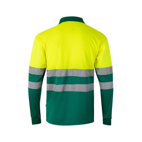VL VULCAN. Polo bicolore (160g/m²) à manches longues, en polyester (100%)