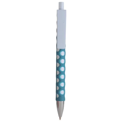Plastic snap pen with white barrel, clip and button