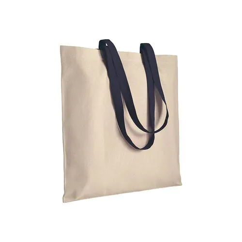 220 g/m2 natural cotton shopping bag with coloured long handles
