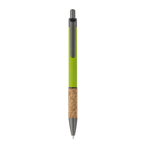 Aluminum pen with cork handle, burnished clip, top and tip Aluminum pen with cork handle, burnished clip, top and tip