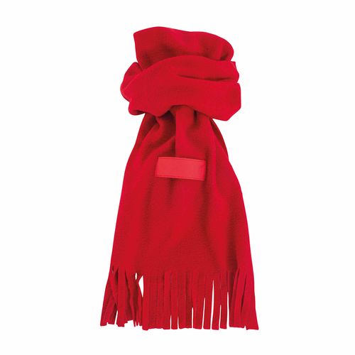 Echarpe en polaire. Avec franges. Avec etiquette pour personnalisation