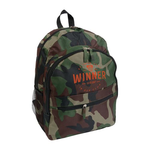 600D polyester 6-pocket backpack (two mesh side pockets). Front pocket with velcro 600D polyester 6-pocket backpack (two mesh side pockets). Front pocket with velcro