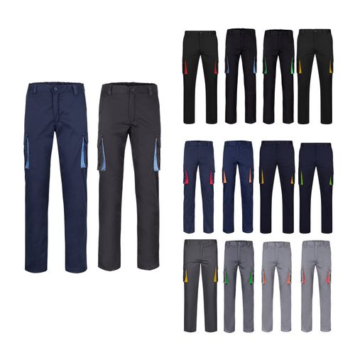 VL FIDES. Two-tone, multi-pocket stretch trousers (240g/m²), in cotton (46%), EME (38%) and polyester (16%) VL FIDES. Two-tone, multi-pocket stretch trousers (240g/m²), in cotton (46%), EME (38%) and polyester (16%)