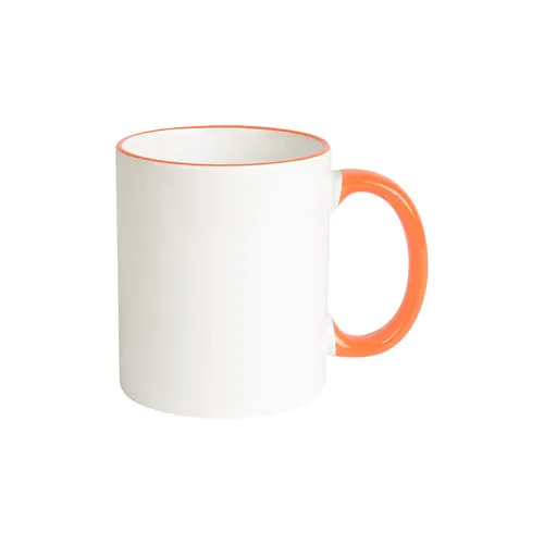 White grade A ceramic mug with coloured handle and edge, For dishwashers