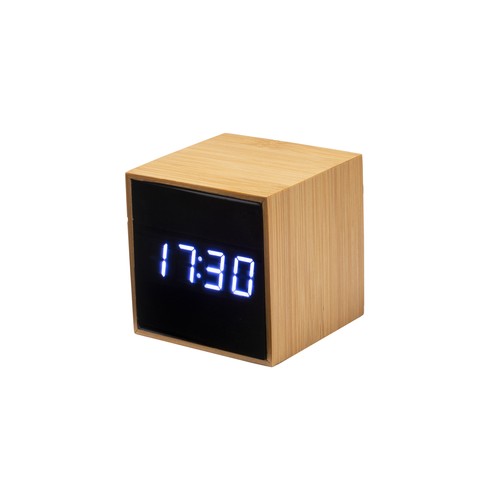 Bamboo alarm clock and temperature display with white LED Bamboo alarm clock and temperature display with white LED
