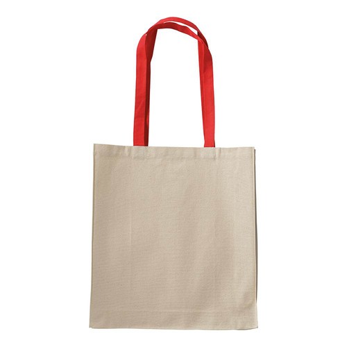 Shopper avec soufflet en coton naturel 220g/m2, anses longues colorées
