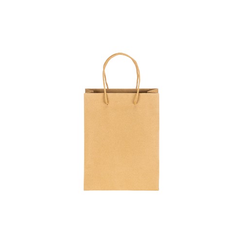150 g/m2 natural recycled paper bag with gusset and short colored handles 150 g/m2 natural recycled paper bag with gusset and short colored handles