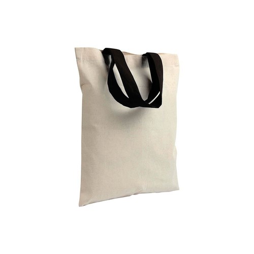Mini sac à provisions en coton naturel recyclé de 140 g/m2 avec poignées colorées