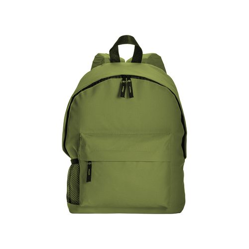 600D polyester 3-pocket backpack (one mesh side pocket). Adjustable shoulder straps