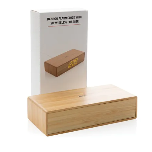 Bamboo alarm clock with 5W wireless charger Bamboo alarm clock with 5W wireless charger