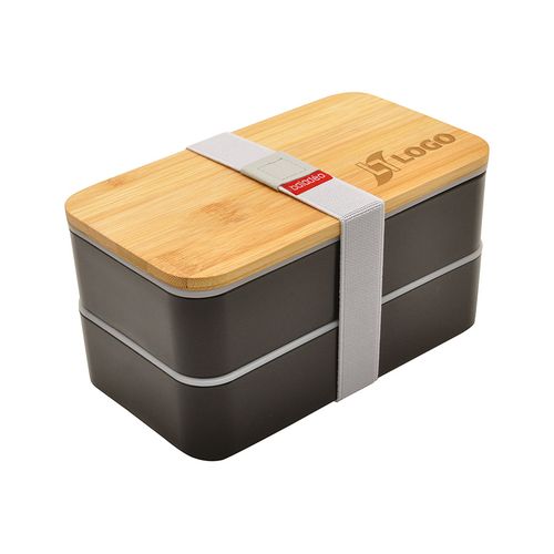 Bento 'Nagano', noir, avec couvercle en bambou