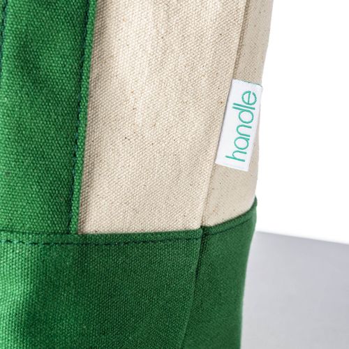 Mini shopper bag made of 340 g/m2 recycled cotton with colorful handles and base. GRS