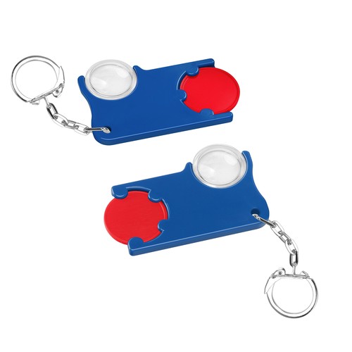 Chiphouder met winkelwagenmuntje 1€ en loep