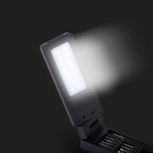 TOOL KIT WITH RECHARGEABLE TORCH IN PLASTIC AND METAL