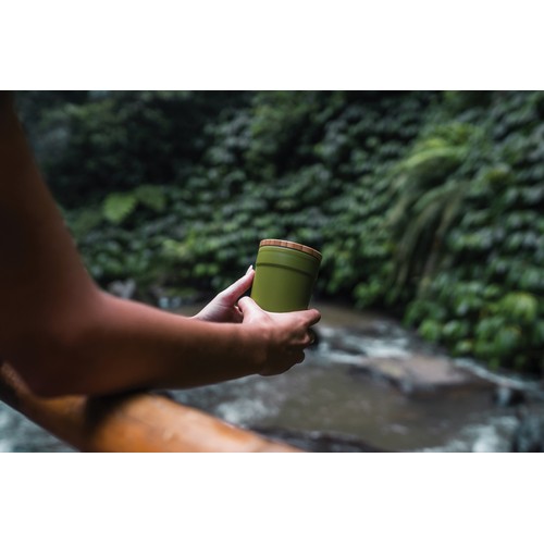 Mug 300ml en PP recyclé GRS avec couvercle en bambou
