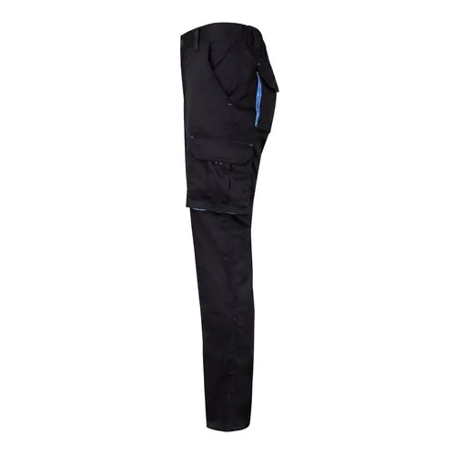 VL FIDES. Two-tone, multi-pocket stretch trousers (240g/m²), in cotton (46%), EME (38%) and polyester (16%)