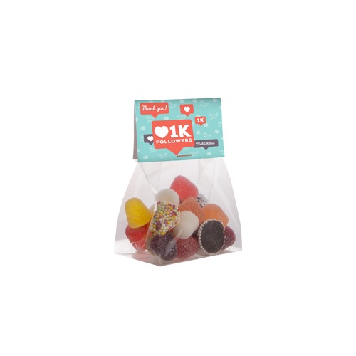 Blokzakje met kopkaartje en 50 gram snoep Blokzakje met kopkaartje en 50 gram snoep