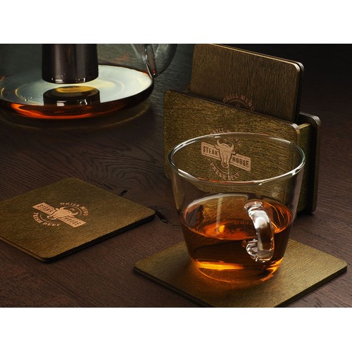 Wooden box with 4 coasters