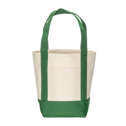 Mini shopper bag made of 340 g/m2 recycled cotton with colorful handles and base. GRS