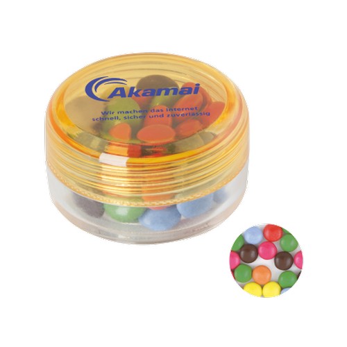 Kunststof rond potje met chococarletties