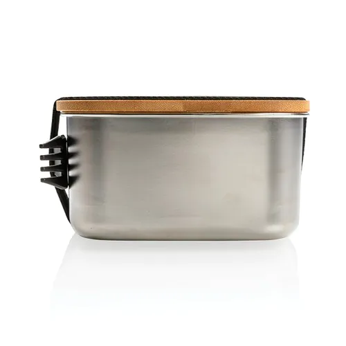Roestvrijstalen lunchbox met bamboe deksel en spork Roestvrijstalen lunchbox met bamboe deksel en spork