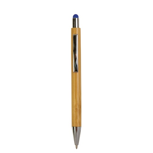 Bamboo barrel push ball pen with colored touch point and chrome tip
