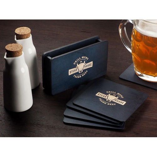 Wooden box with 4 coasters Wooden box with 4 coasters