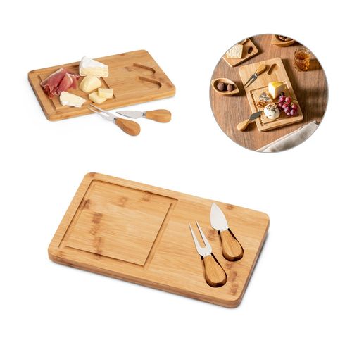 WOODS. Bamboo cheese board with 2 bamboo and stainless steel accessories WOODS. Bamboo cheese board with 2 bamboo and stainless steel accessories