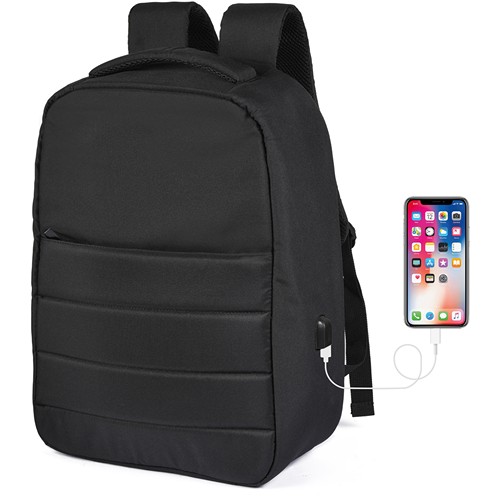 300D RPET ANTI-THEFT RPET RUCKSACK WITH USB CHARGE PORT