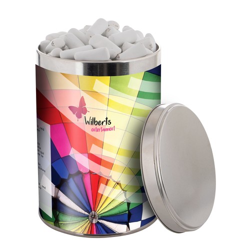 Large tin 1.3 liters, filled with candy Large tin 1.3 liters, filled with candy