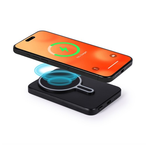 CARICATORE USB E WIRELESS DA 5000 mAh IN PLASTICA RICICLATA E ALLUMINIO