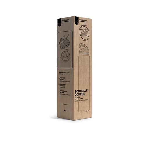 BOUTEILLE GOURDE INOX 1 L AVEC PAILLE