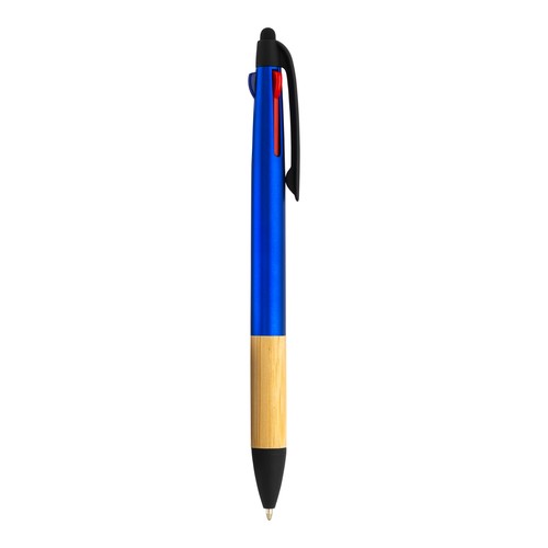 Penna a scatto in plastica con 3 refill, con gommino per touch screen, impugnatura in bamb Penna a scatto in plastica con 3 refill, con gommino per touch screen, impugnatura in bamb