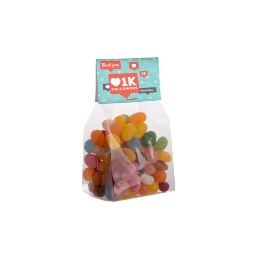 Blokzakje met kopkaartje en 150 gram snoep Blokzakje met kopkaartje en 150 gram snoep