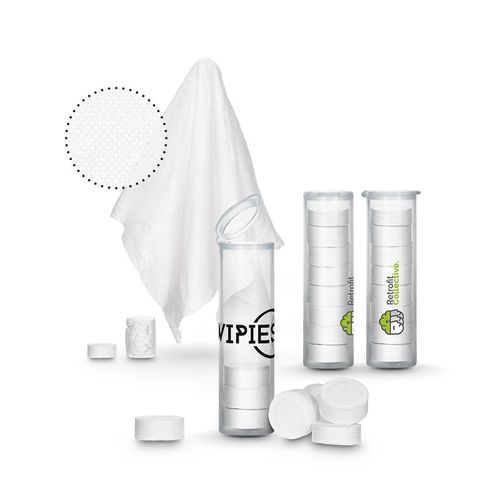 TUBE OF 8 TABS OF REUSABLE COMPRESSED WIPES