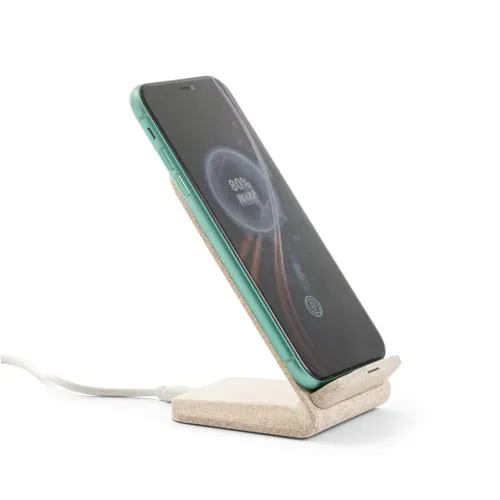 ENGLERT. Soporte para smartphone con cargador inalámbrico, rápido, de 10 W en ABS reciclado (100% rABS) y fibra de paja de trigo